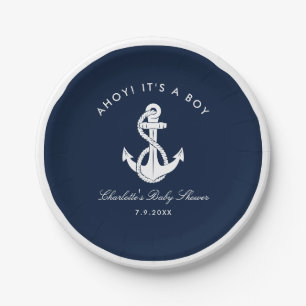 Nautical Navy Blue Anchor Baby Shower Paper Plate