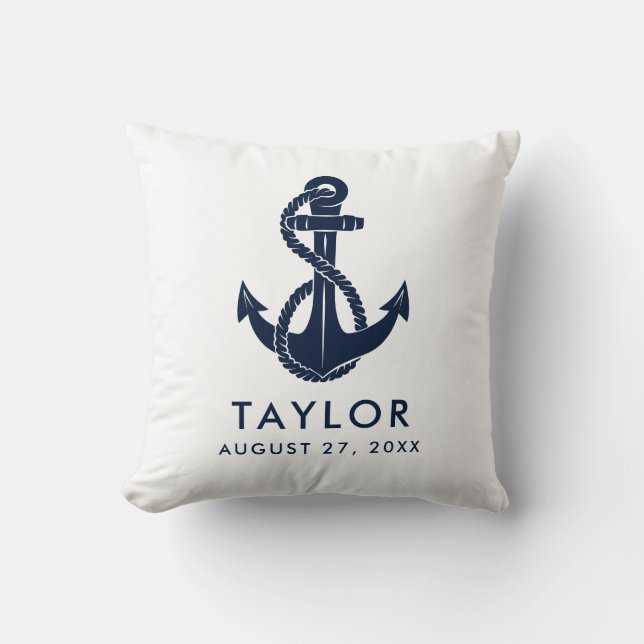 Nautical Navy Blue Anchor Baby Shower Personalised Cushion (Front)
