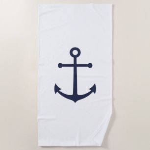 Nautical Navy Blue Anchor Beach Towel