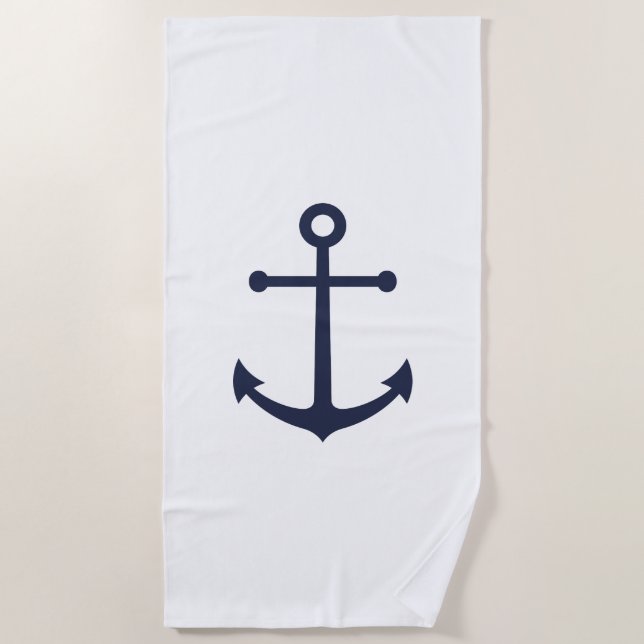 Nautical Navy Blue Anchor Beach Towel (Front)