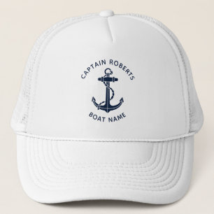 Nautical Navy Blue Anchor Boat Captain Custom Trucker Hat