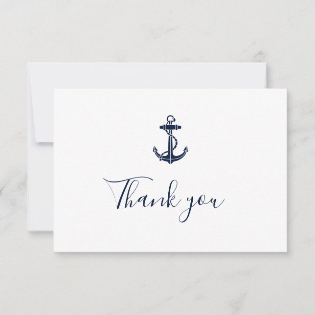 Nautical Navy Blue Anchor Boat Name Cruise Swag Thank You Card (Front)