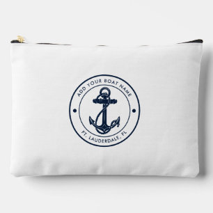 Nautical Navy Blue Anchor Boat Name Custom Accessory Pouch