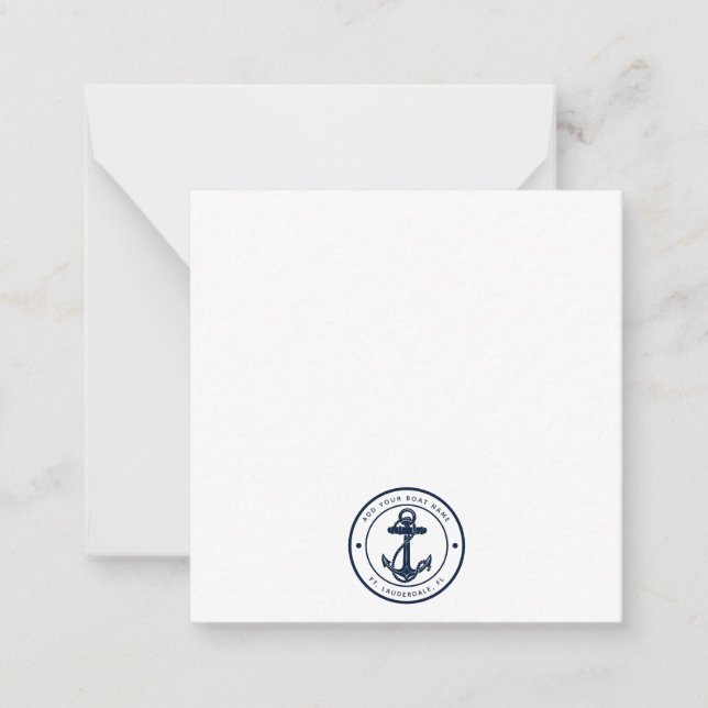 Nautical Navy Blue Anchor Boat Name Custom Card (Front)