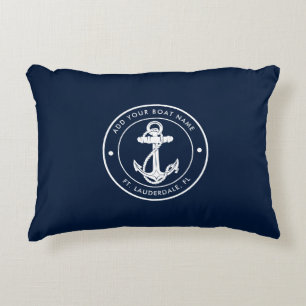 Nautical Navy Blue Anchor Boat Name Custom Decorative Cushion