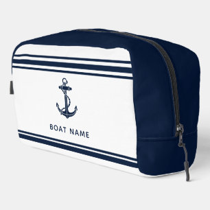 Nautical Navy Blue Anchor Boat Name Custom Dopp Kit