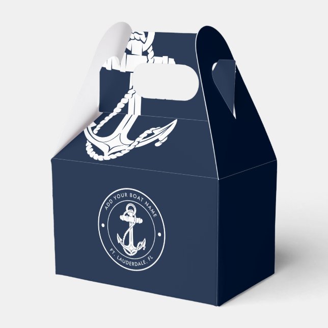 Nautical Navy Blue Anchor Boat Name Custom Favour Box (Back Side)