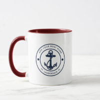Nautical Navy Blue Anchor Boat Name Custom