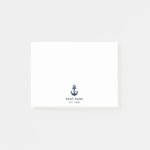 Nautical Navy Blue Anchor Boat Name Custom Post-it Notes
