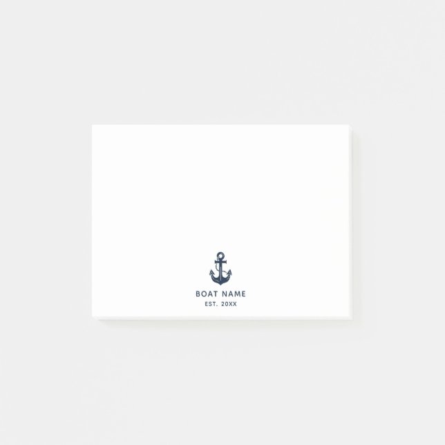 Nautical Navy Blue Anchor Boat Name Custom Post-it Notes (Front)