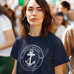 Nautical Navy Blue Anchor Boat Name Custom Tri-Blend Shirt<br><div class="desc">Add your boat name and dock by clicking the "Personalise" button above. Set sail in style with our custom nautical-themed boating swag. The shirt boasts a cute design inspired by the ocean's wonders, featuring classic maritime motifs such as an anchor and rope. Whether you're cruising along the coast or embarking...</div>