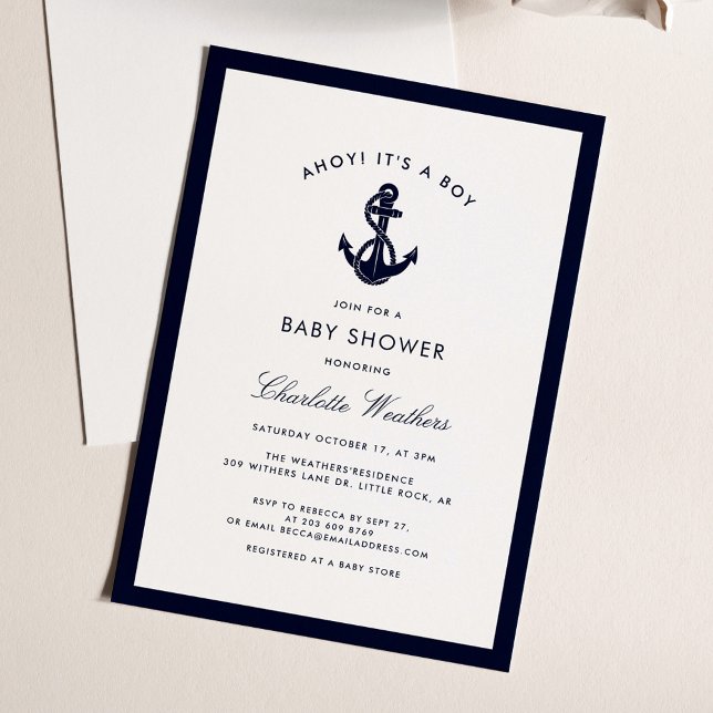 Nautical Navy Blue Anchor Boy Baby Shower Invitation (Nautical Navy Blue Anchor Boy Baby Shower Invitation)