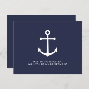 Nautical Navy Blue Anchor Bridesmaid Proposal Invitation