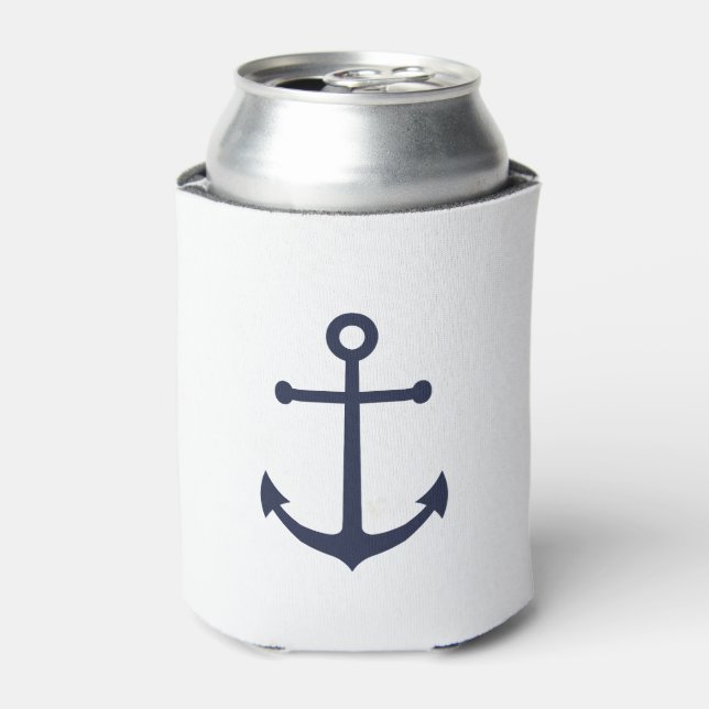 Nautical Navy Blue Anchor Can Cooler (Can Front)