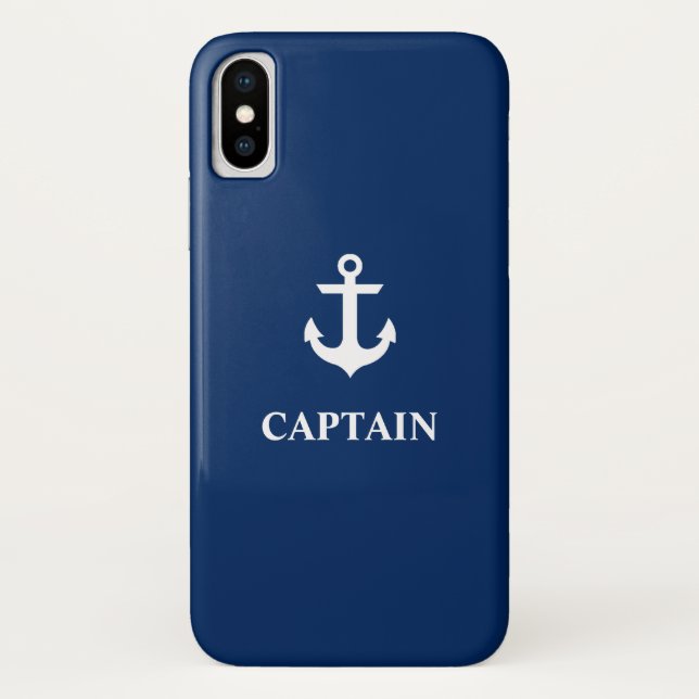 Nautical Navy Blue Anchor Captain iPhone X Case (Back)