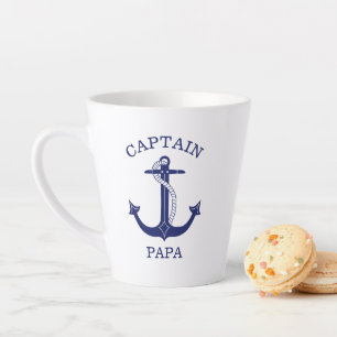 Nautical Navy Blue Anchor Captain Papa Latte Mug