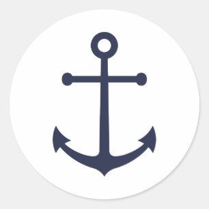 Nautical Navy Blue Anchor Classic Round Sticker