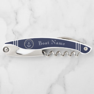 Nautical Navy Blue Anchor Coastal Monogram  Corkscrew