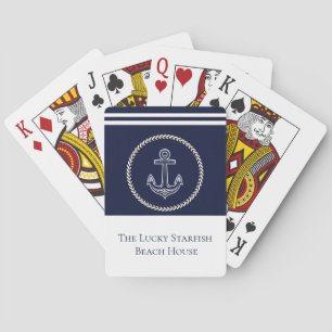 Nautical Navy Blue Anchor Coastal Monogram Name Playing Cards