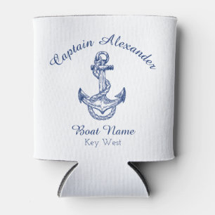 Nautical Navy Blue Anchor Coastal Monogrammed   Can Cooler