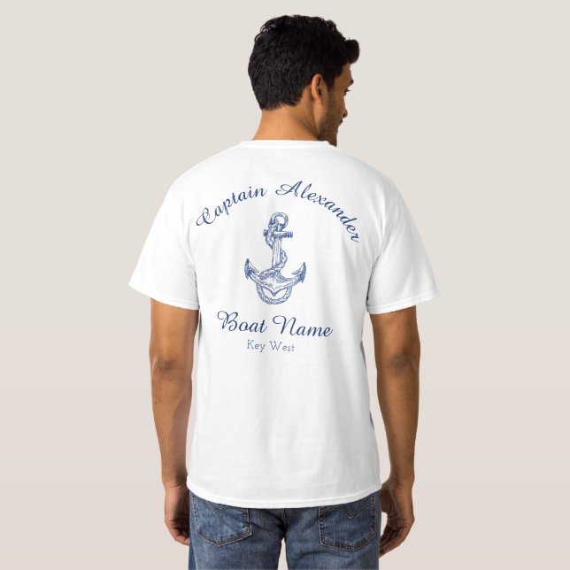Nautical Navy Blue Anchor Coastal Monogrammed  T-S T-Shirt (Back Full)