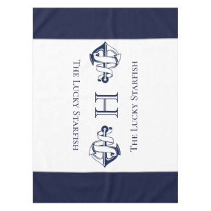 Nautical Navy Blue Anchor Coastal Monogrammed  Tab Tablecloth