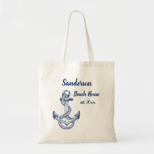 Nautical Navy Blue Anchor Coastal Monogrammed Tote Bag
