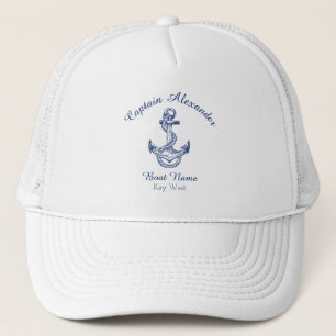 Nautical Navy Blue Anchor Coastal Monogrammed   Tr Trucker Hat