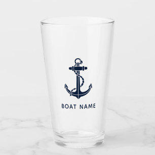 Nautical Navy Blue Anchor Custom Boat Name  Glass