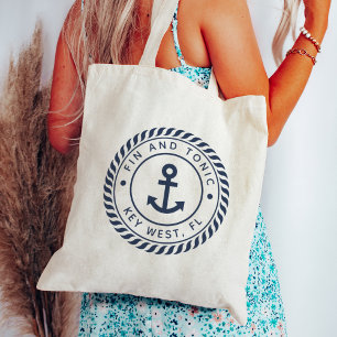 Nautical Navy Blue Anchor Custom Boat Name Tote Bag
