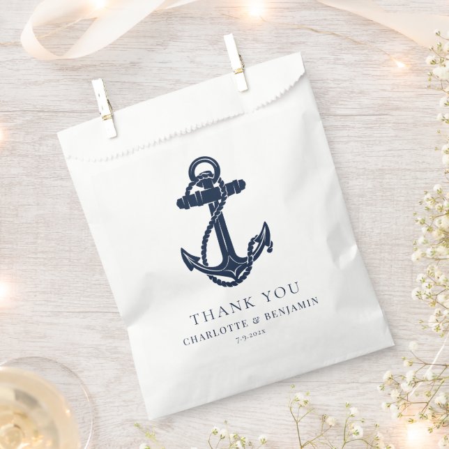 Nautical Navy Blue Anchor Custom Wedding Favour Bags (Clipped)
