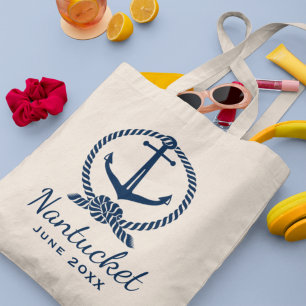 Nautical Navy Blue Anchor Custom Wedding Tote Bag