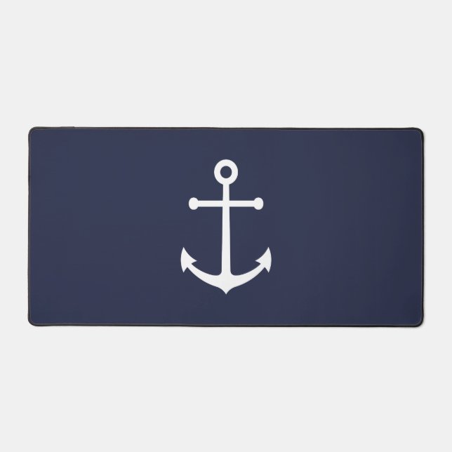 Nautical Navy Blue Anchor Desk Mat (Front)