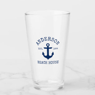 Nautical Navy Blue Anchor Family Beach House Glass