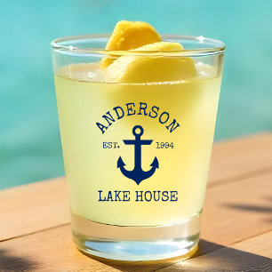 Nautical Navy Blue Anchor Family Lake House Shot Glass