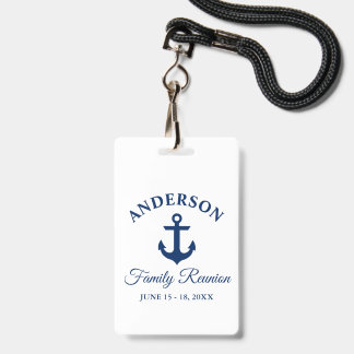 Nautical Navy Blue Anchor Family Reunion ID Badge