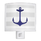 Nautical Navy Blue Anchor Grey White Stripes