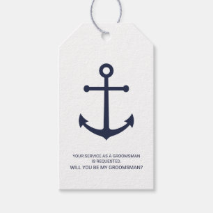 Nautical Navy Blue Anchor Groomsmen Proposal Gift  Tags