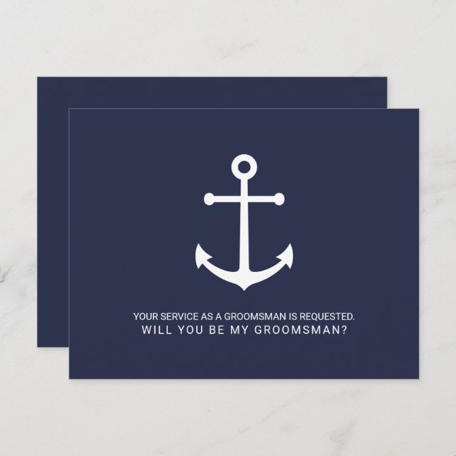 Nautical Navy Blue Anchor Groomsmen Proposal Invitation (Front/Back)