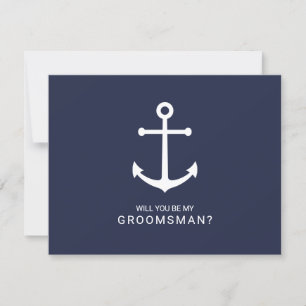 Nautical Navy Blue Anchor Groomsmen Proposal Invitation