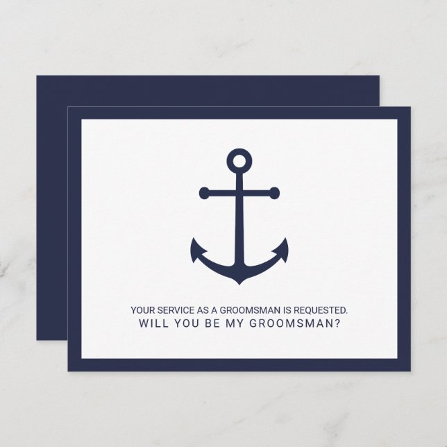 Nautical Navy Blue Anchor Groomsmen Proposal Invitation (Front/Back)