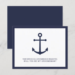 Nautical Navy Blue Anchor Groomsmen Proposal Invitation