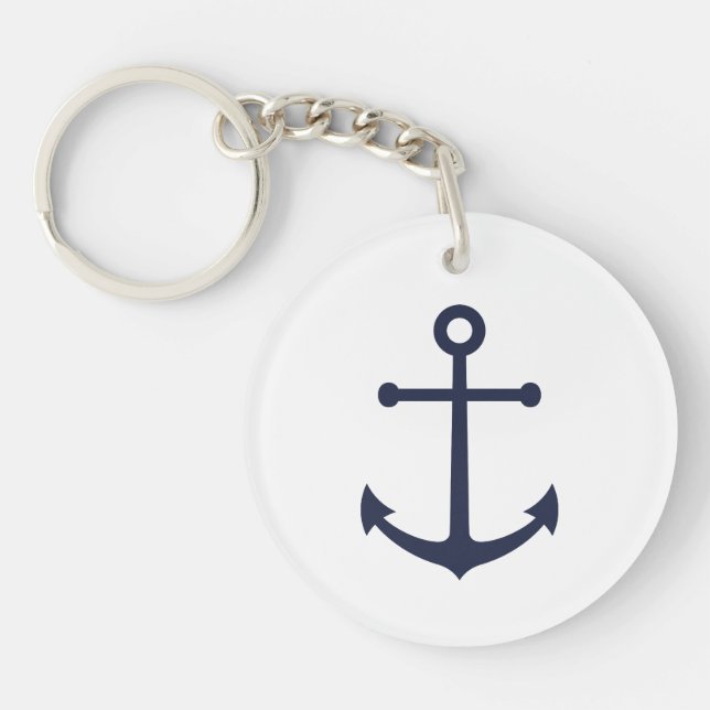 Nautical Navy Blue Anchor Key Ring (Front)