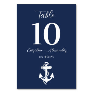 Nautical Navy Blue Anchor Modern Elegant Wedding Table Number