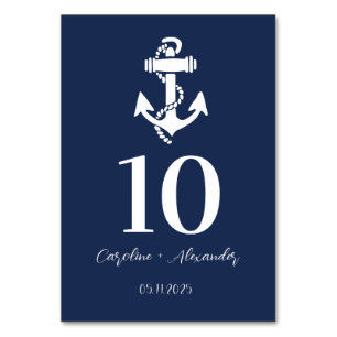 Nautical Navy Blue Anchor Modern Elegant Wedding Table Number