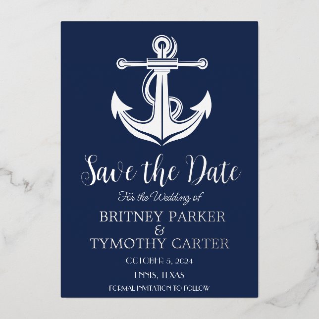 Nautical Navy Blue Anchor Modern QR Code Wedding (Front)
