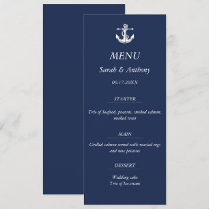 Nautical Navy Blue Anchor Modern Wedding Food Menu
