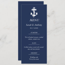 Nautical Navy Blue Anchor Modern Wedding Food Menu