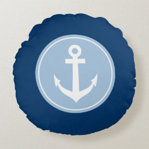 Nautical navy blue anchor monogram round pillow