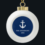 Nautical Navy Blue Anchor Name Year Ceramic Ball Christmas Ornament<br><div class="desc">Nautical Navy Blue Anchor Name Year Ceramic Ornament</div>